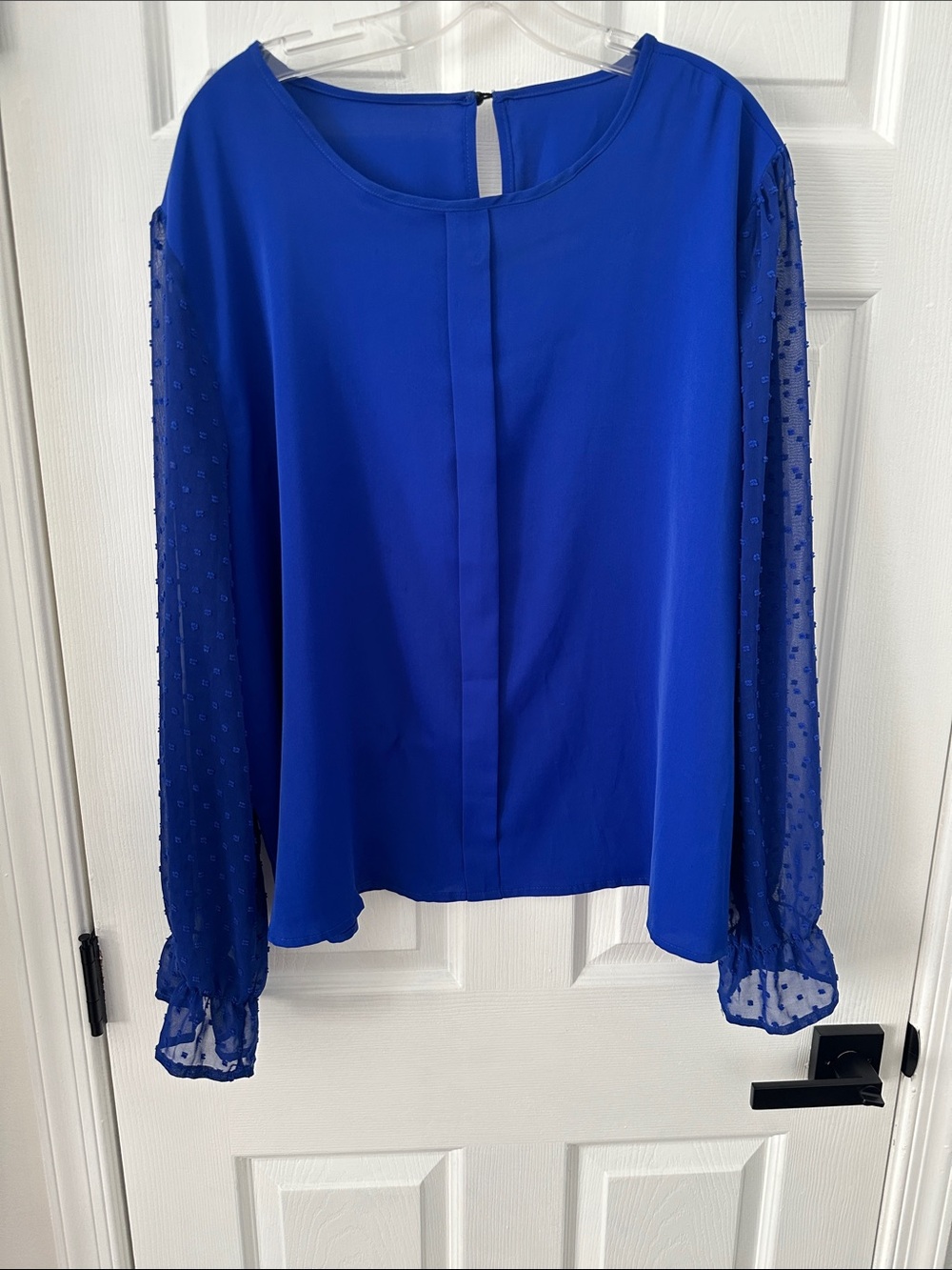 SHEIN Royal Blue Sheer Dot Sleeve Blouse